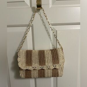 Shiraleah Sandy Paper Straw Shoulder Bag Clutch Gold Chain Strap NWT